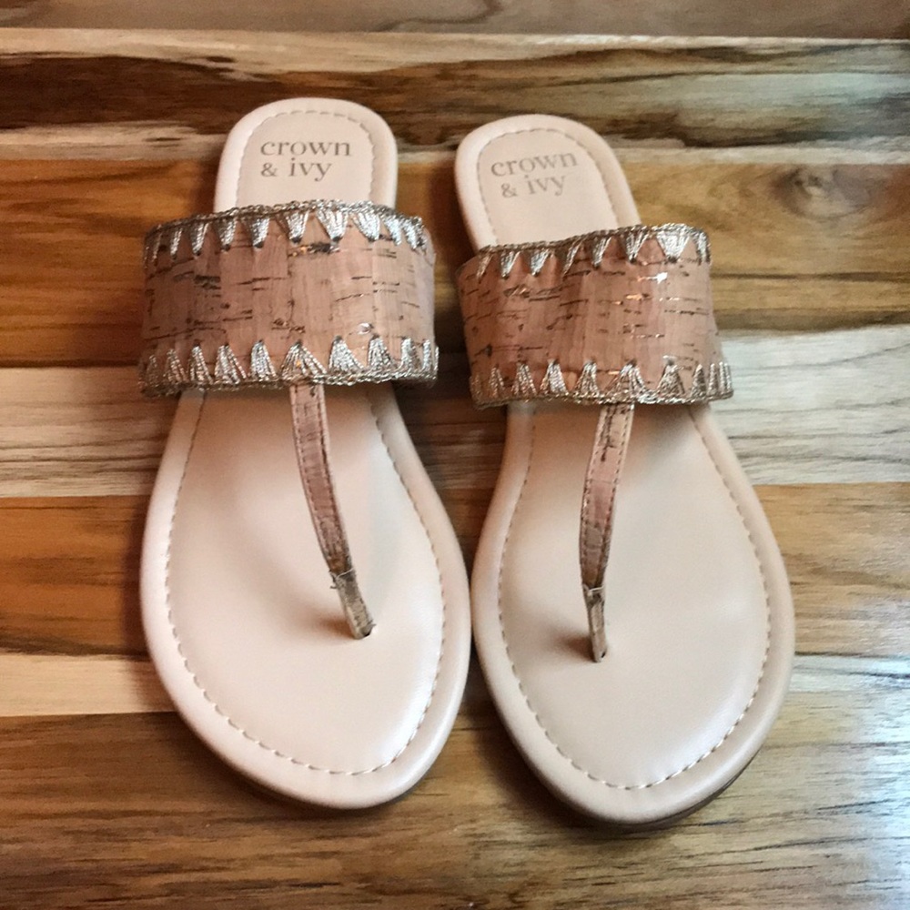 Crown & Ivy Cork and Gold Sandals